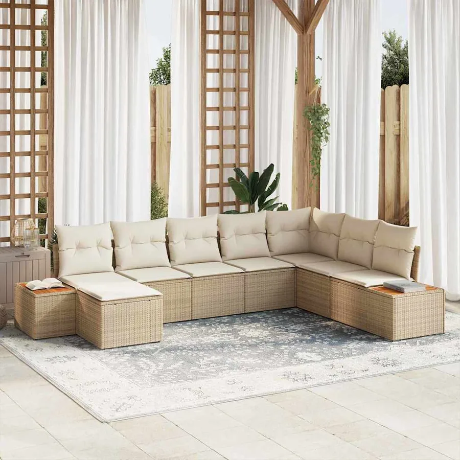 Ensemble de canapé de jardin 9 pcs Beige et crème Polyrotin
