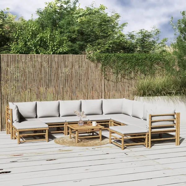 Salon de jardin 11 pcs avec coussins gris clair bambou