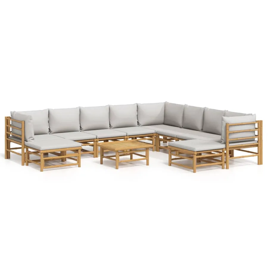 Salon de jardin 11 pcs avec coussins gris clair bambou - 2