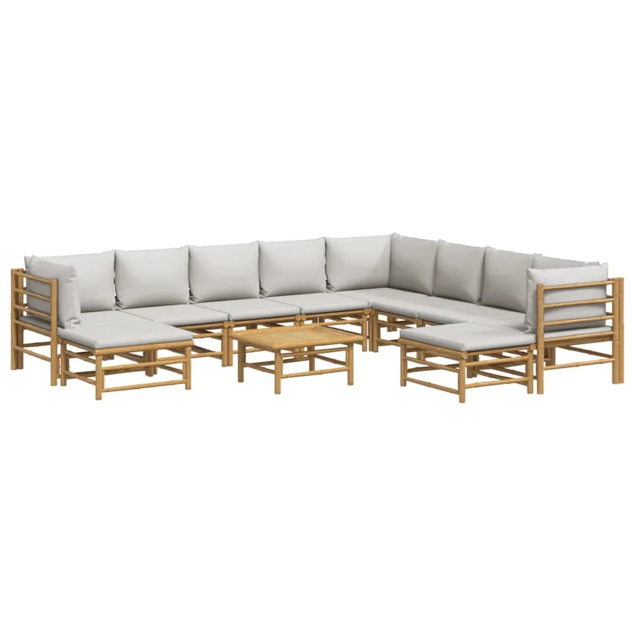 Salon de jardin 11 pcs avec coussins gris clair bambou - 3