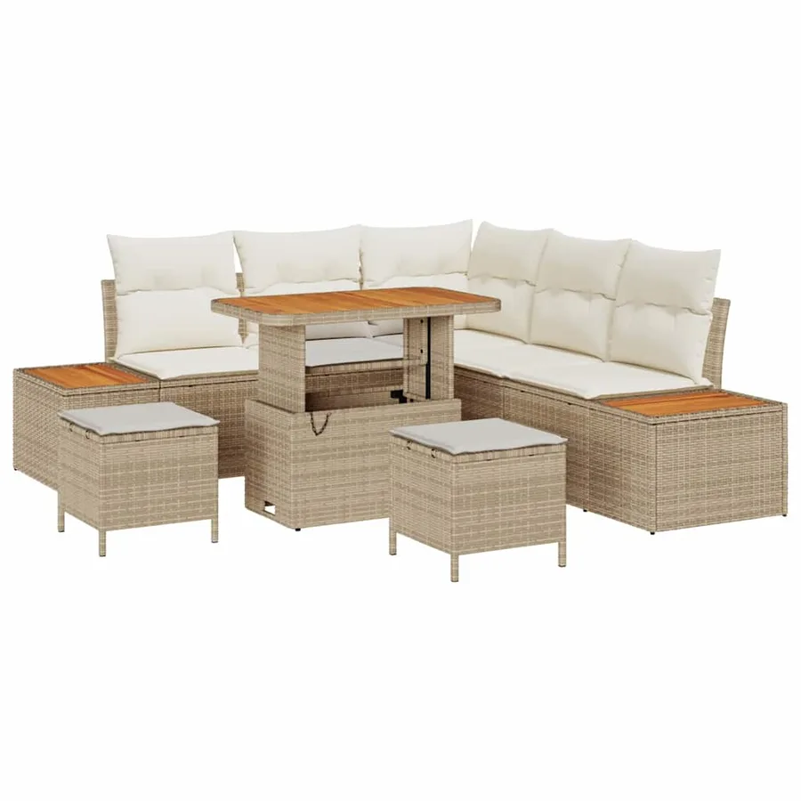Ensemble de canapé de jardin 8 pcs Beige Poly rotin - 2