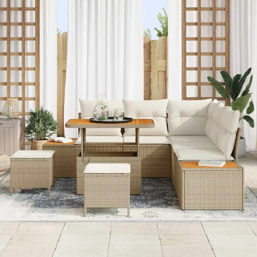 Ensemble de canapé de jardin 8 pcs Beige Poly rotin - 3