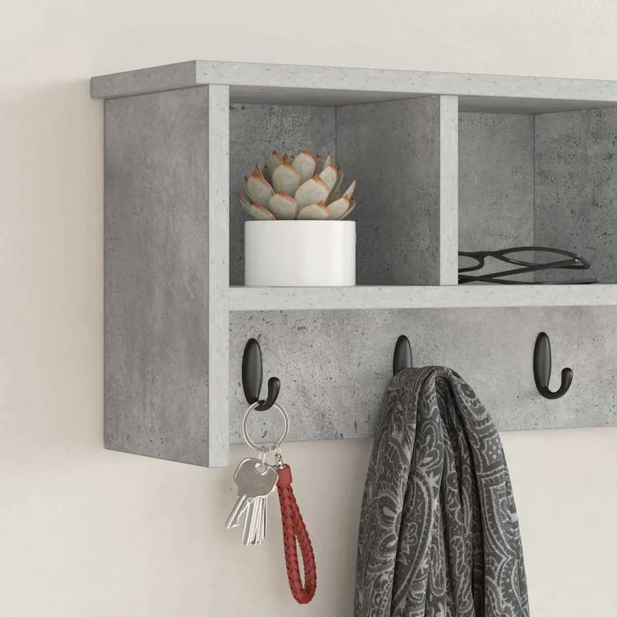 Porte-manteau mural avec étagère Gris béton 75 x 16 x 26 cm - 4