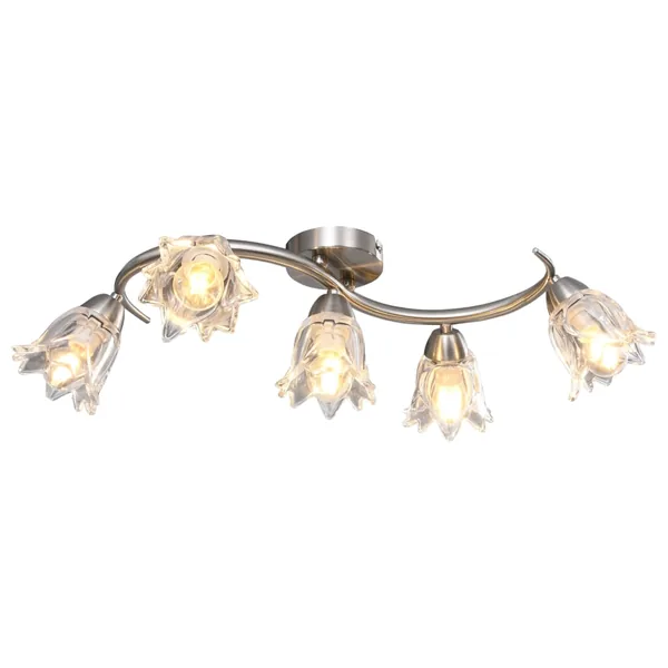 Plafonnier et abat-jour verre transparent 5 ampoules E14 Tulipe