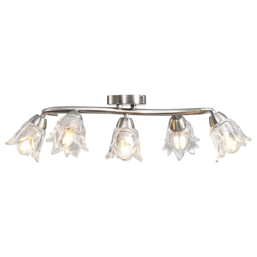Plafonnier et abat-jour verre transparent 5 ampoules E14 Tulipe - 3