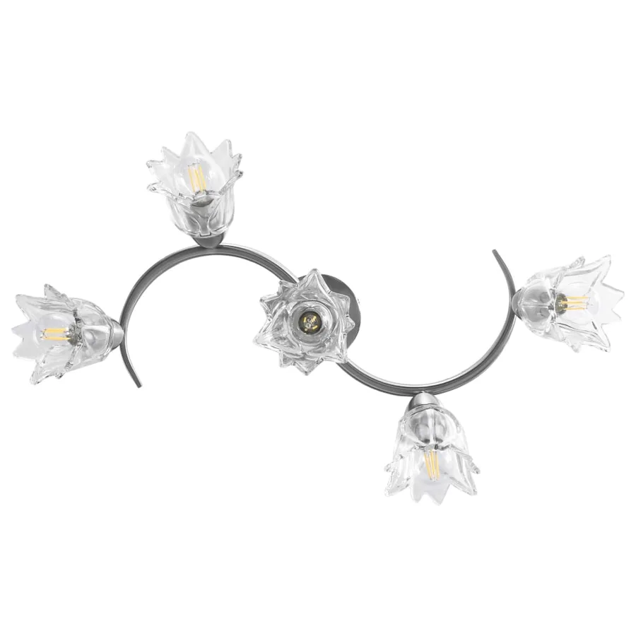 Plafonnier et abat-jour verre transparent 5 ampoules E14 Tulipe - 5