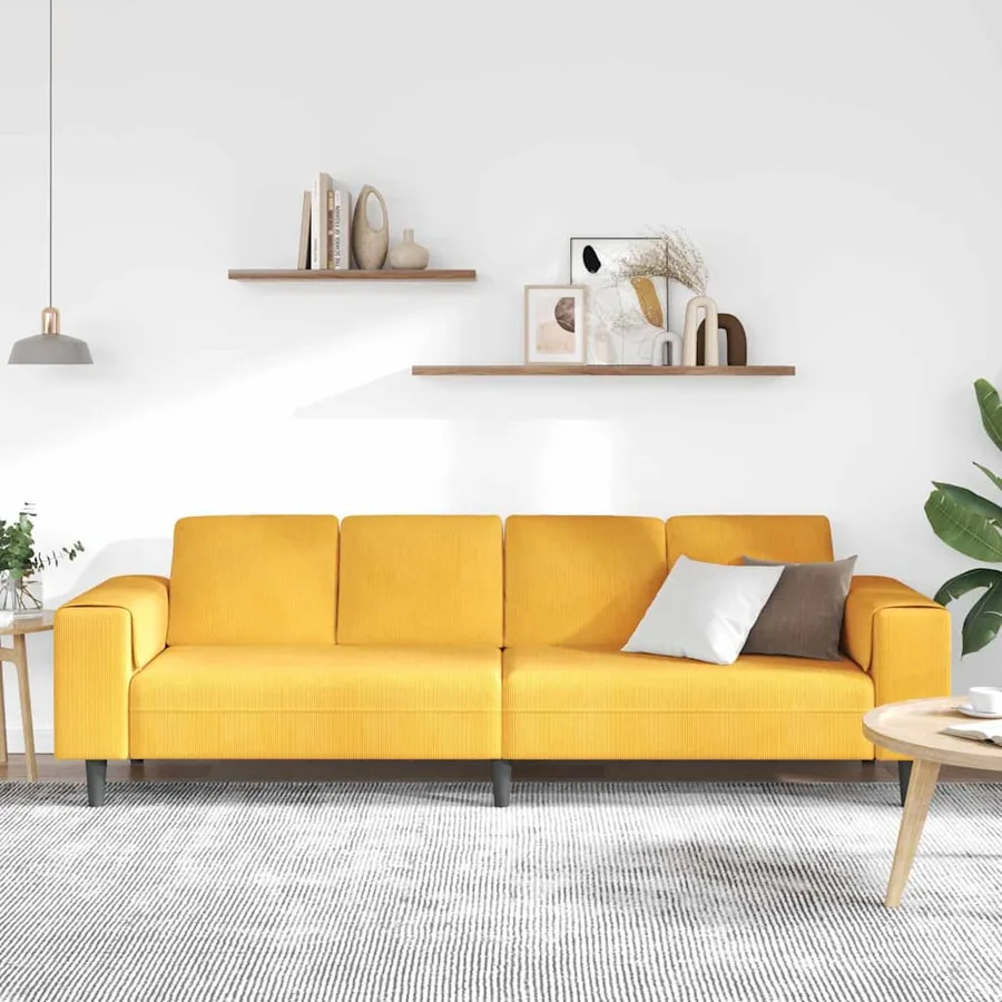Canapé Jaune clair 250 x 77 x 76 cm Tissu en velours côtelé - 3