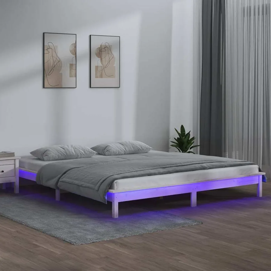 Cadre de lit à LED blanc 120x190 cm petit double bois massif