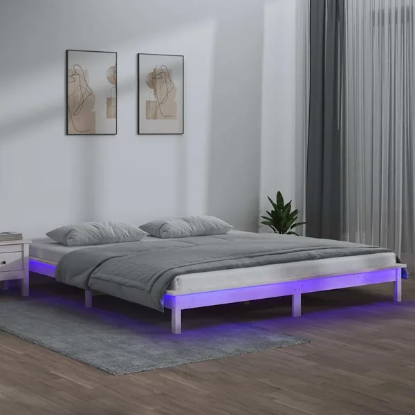 Cadre de lit à LED blanc 120x190 cm petit double bois massif