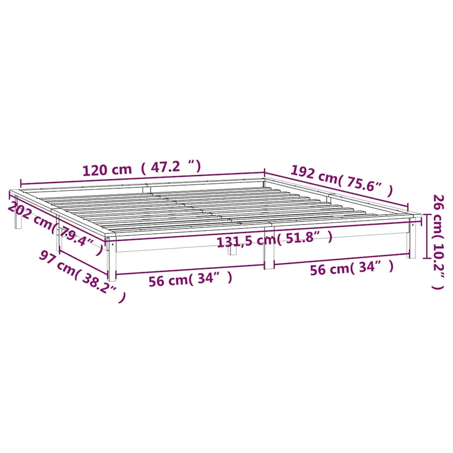 Cadre de lit à LED blanc 120x190 cm petit double bois massif - 13