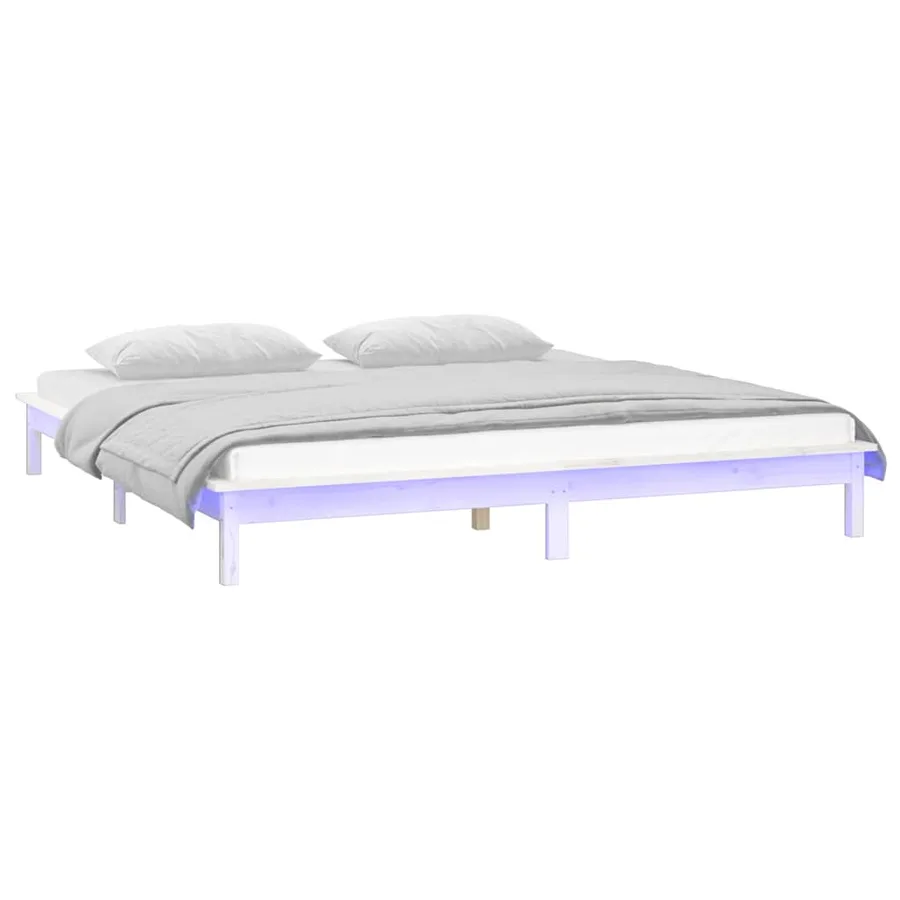 Cadre de lit à LED blanc 120x190 cm petit double bois massif - 3