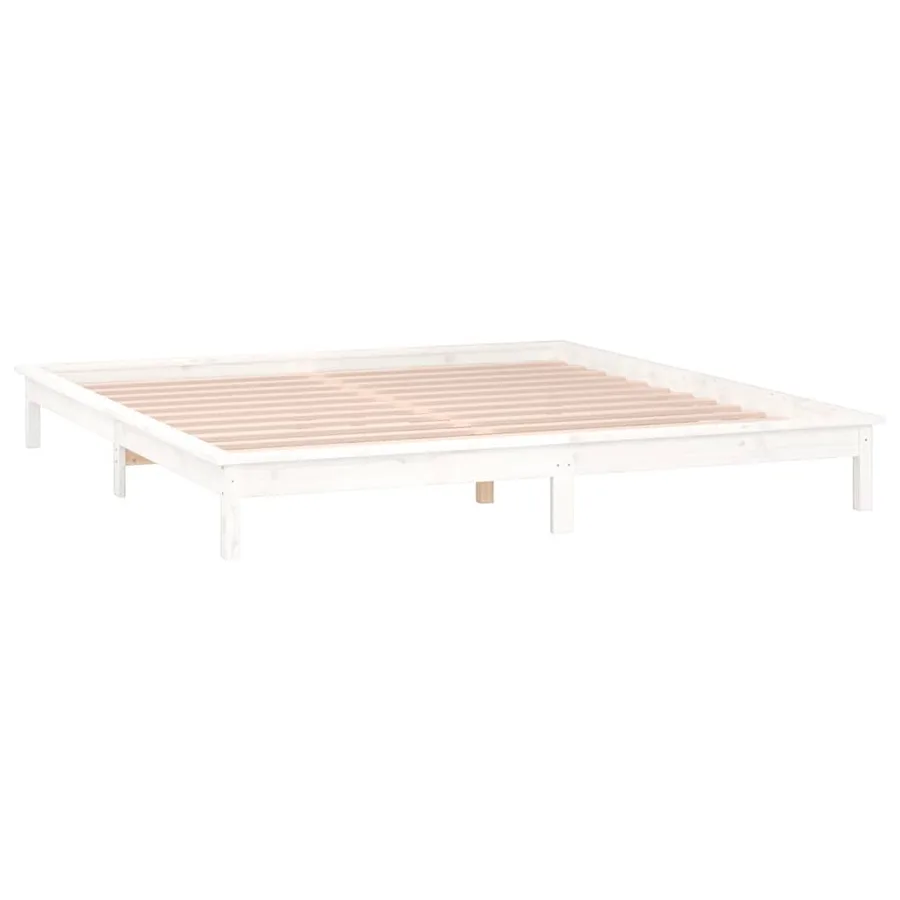 Cadre de lit à LED blanc 120x190 cm petit double bois massif - 6