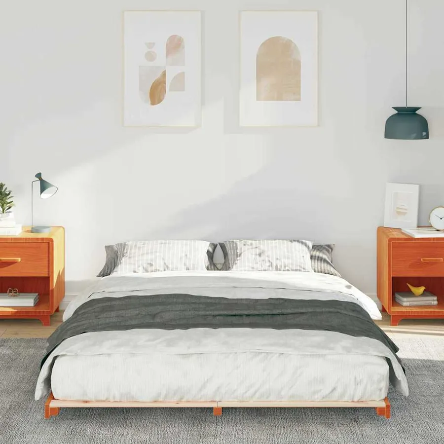 Cadre de lit Brun cire 160 x 220 cm Pin massif - 3