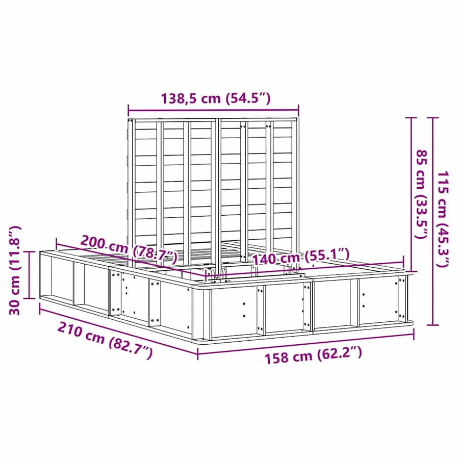 Cadre de lit Cire marron 140 x 200 cm Bois de pin massif - 12