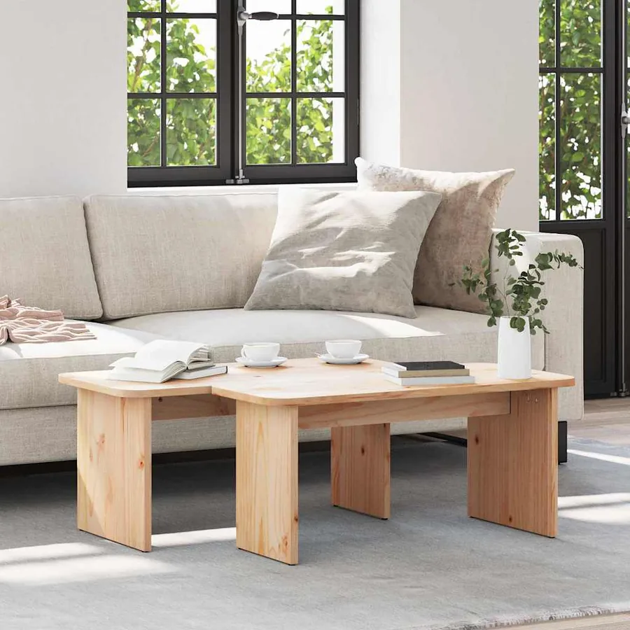 Table basse 2 pcs Naturel Bois massif en pin