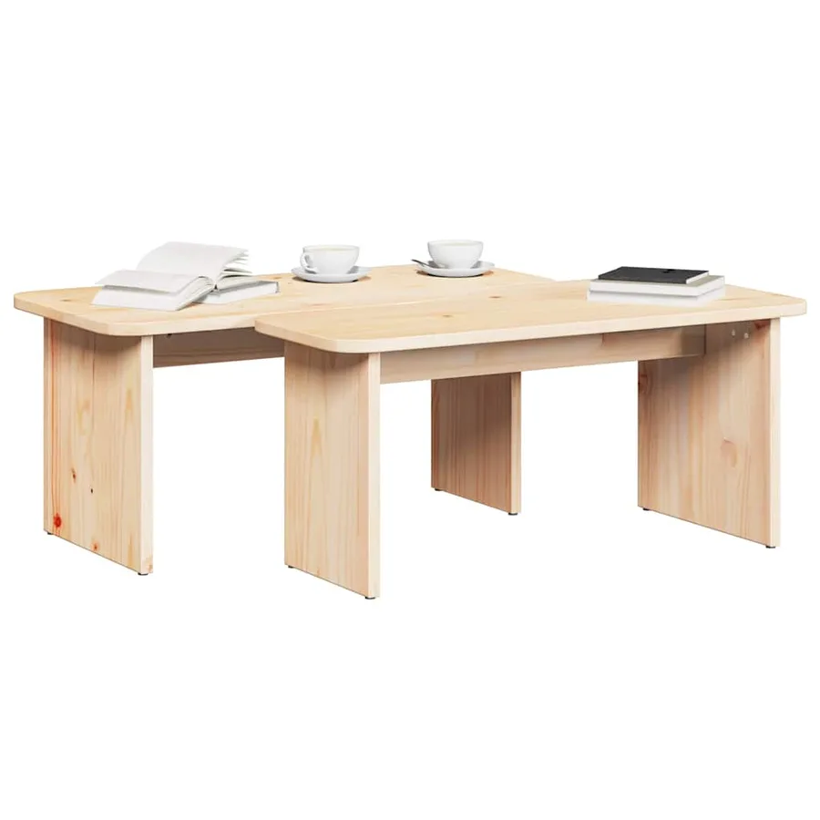 Table basse 2 pcs Naturel Bois massif en pin - 3