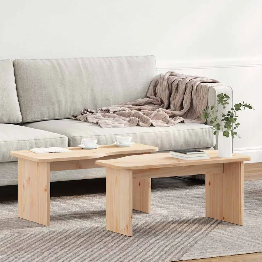 Table basse 2 pcs Naturel Bois massif en pin - 4