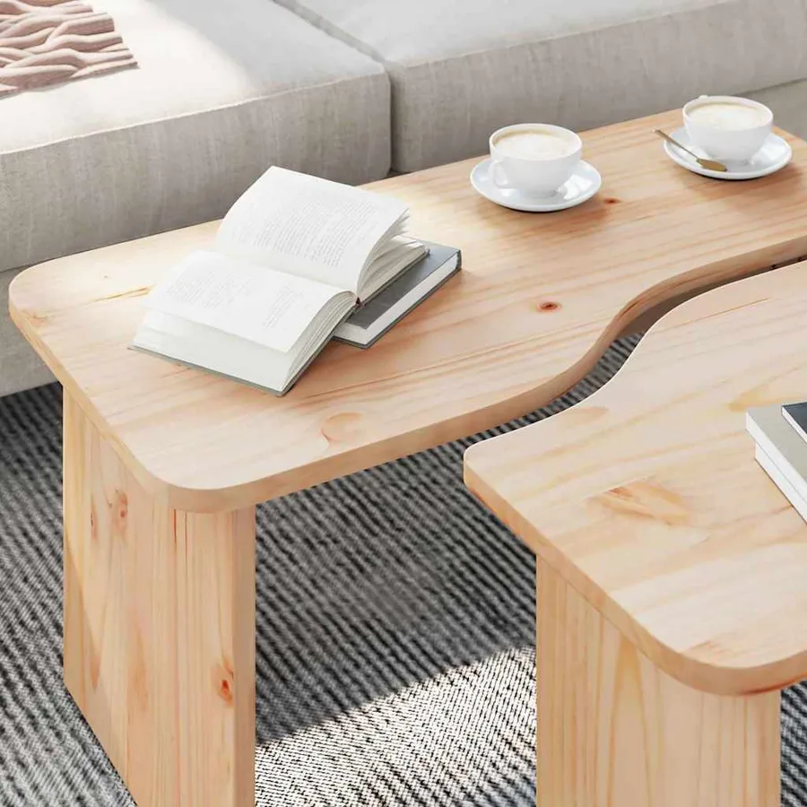 Table basse 2 pcs Naturel Bois massif en pin - 5