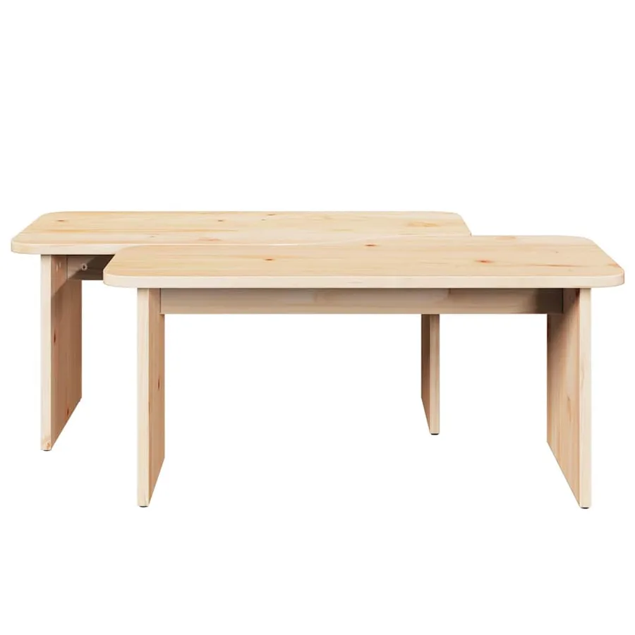Table basse 2 pcs Naturel Bois massif en pin - 9