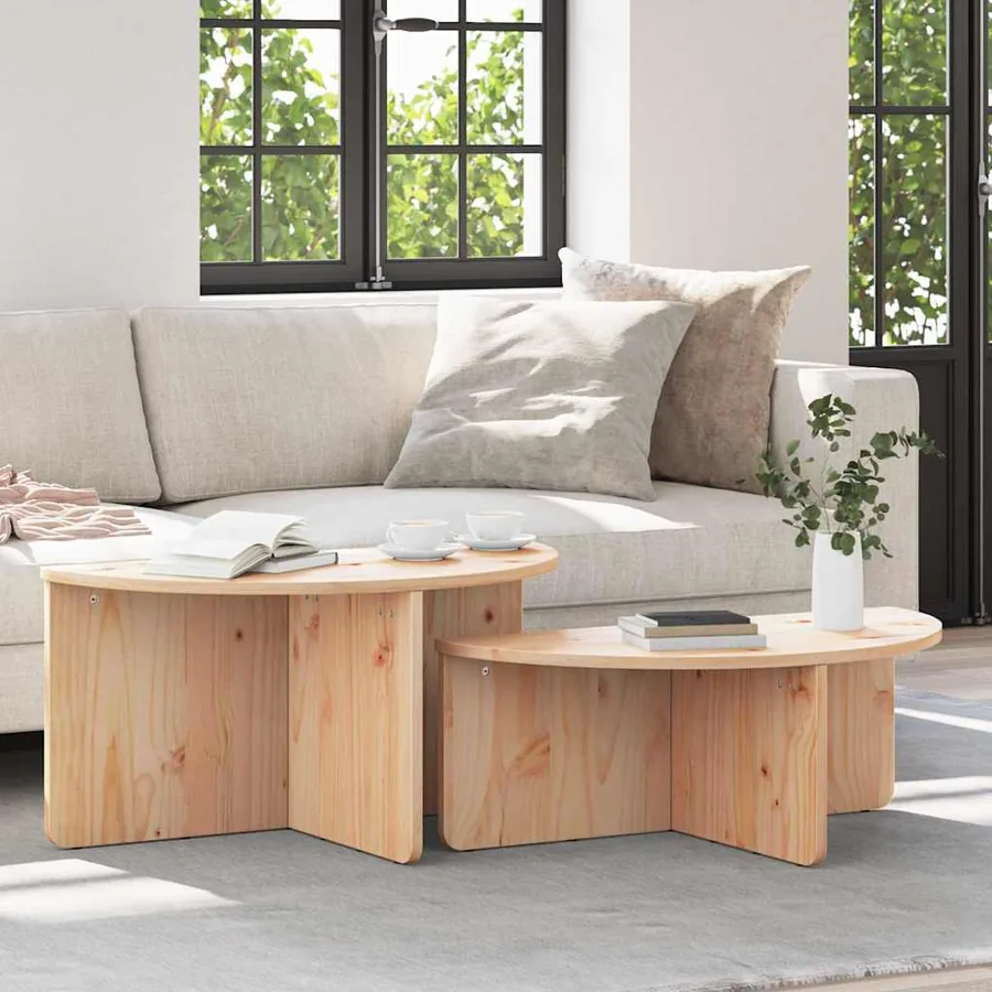 Table basse 2 pcs Naturel Bois massif en pin