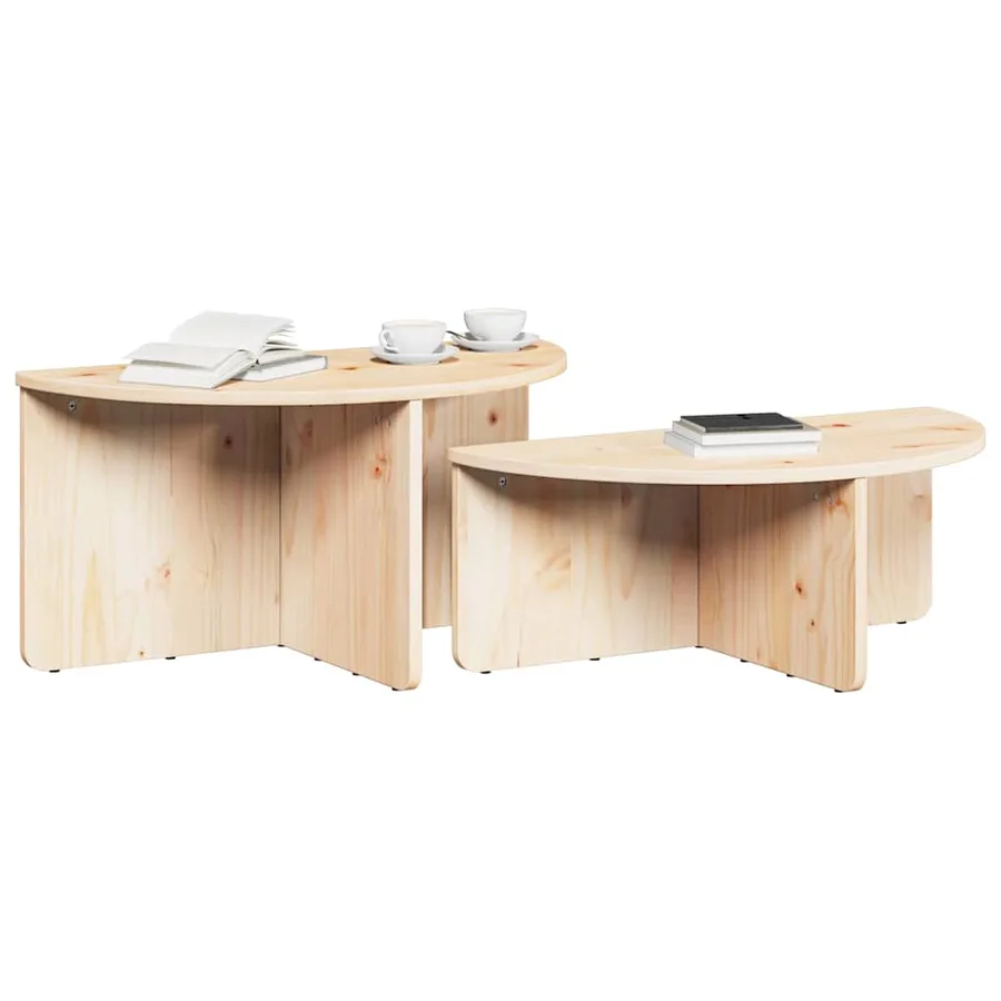 Table basse 2 pcs Naturel Bois massif en pin - 3