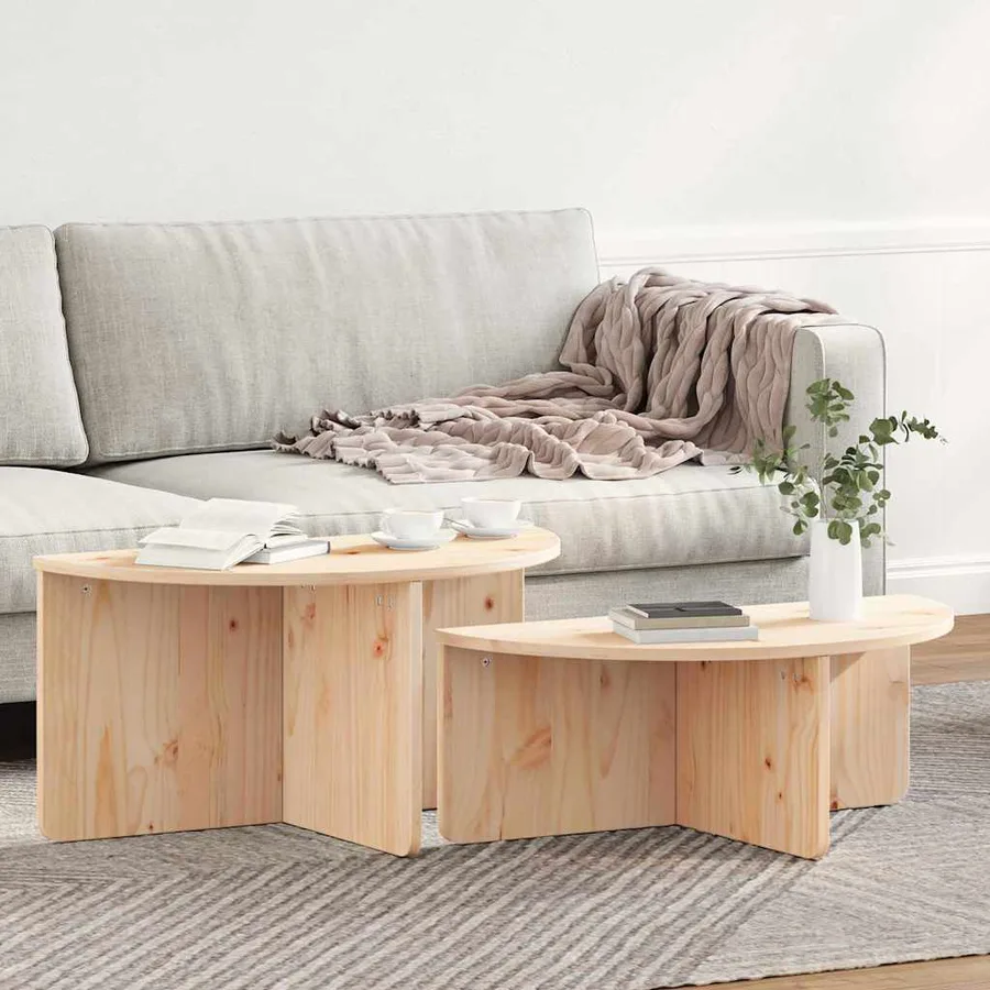 Table basse 2 pcs Naturel Bois massif en pin - 4