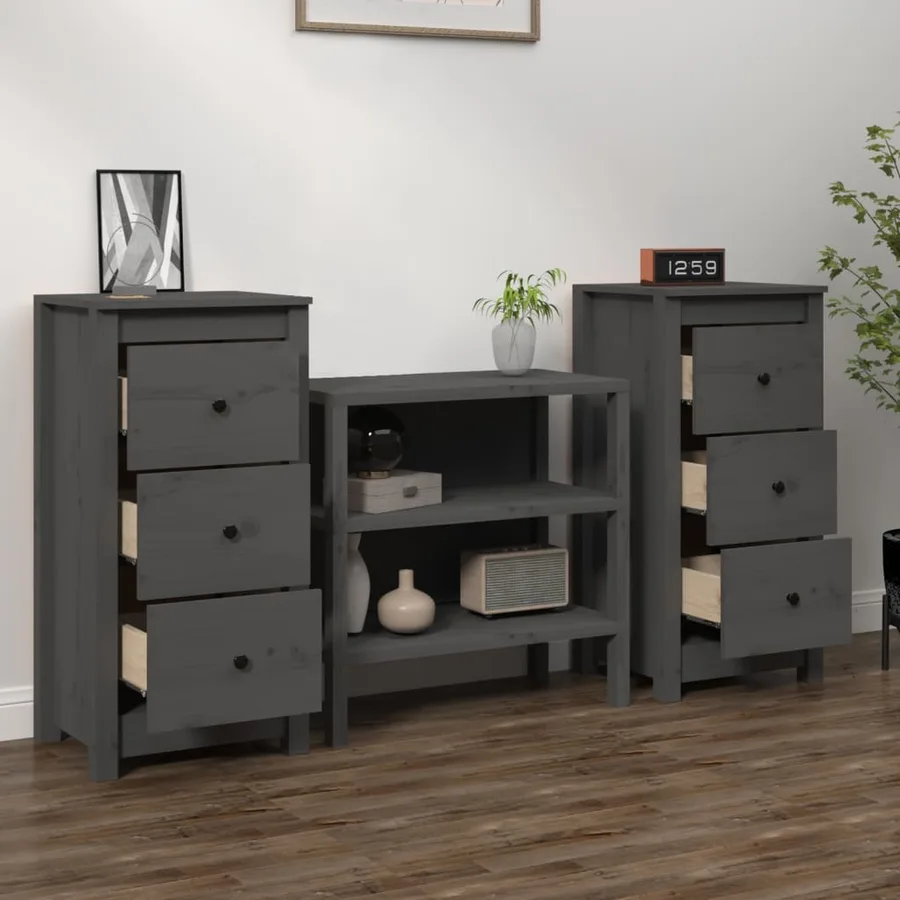 Buffets 2 pcs Gris 40x35x80 cm Bois massif de pin - 3