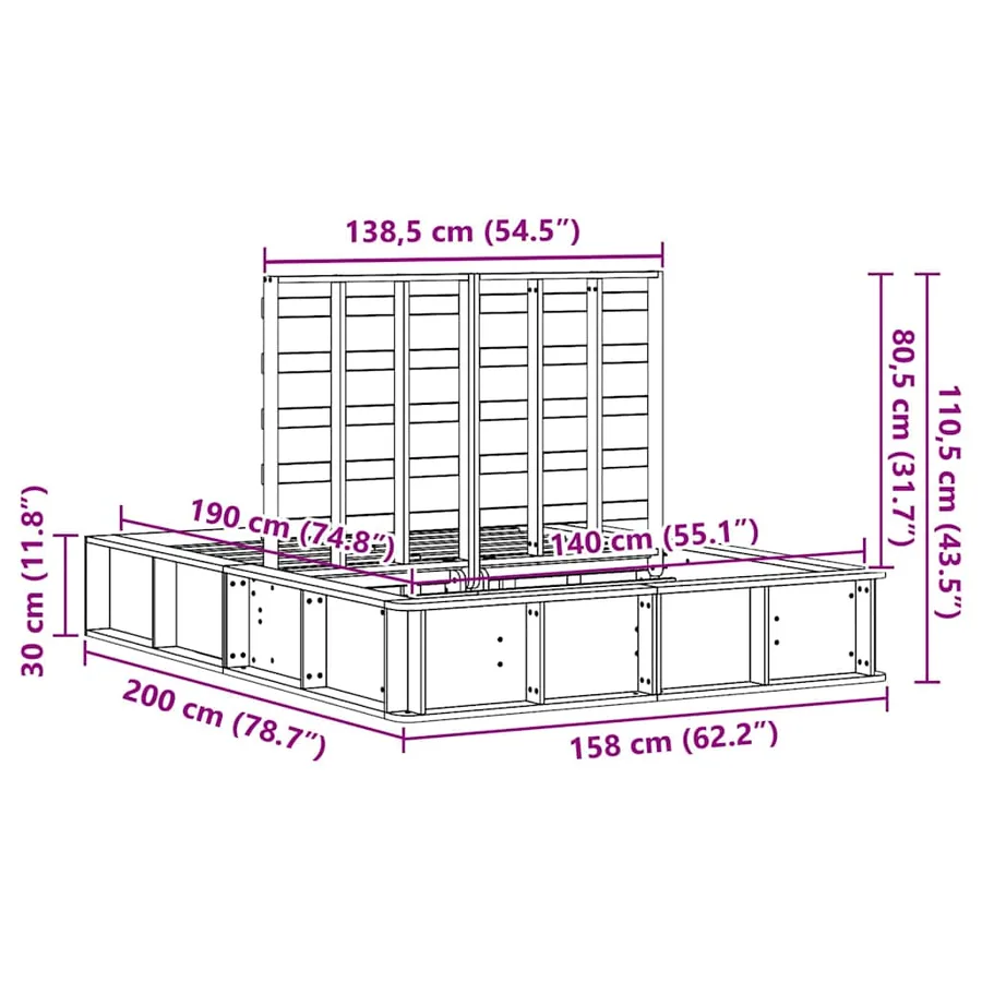 Cadre de lit Blanc 140 x 190 cm Bois de pin massif - 12