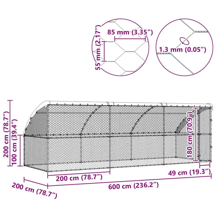 Kennel pour Chiens 3 pcs Argenté 6 x 2 x 2 m Acier galvanisé - 11