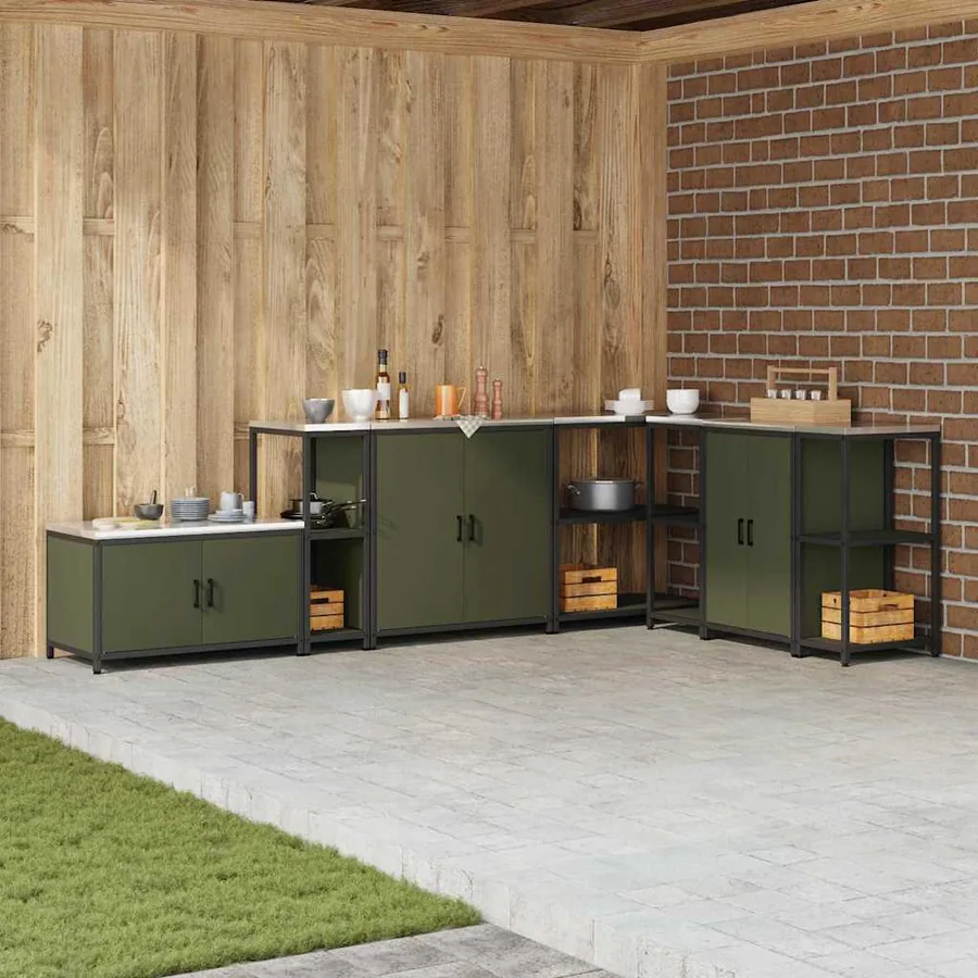 Rangement de cuisine HATTEM Vert olive 30 x 50 x 92 cm Acier