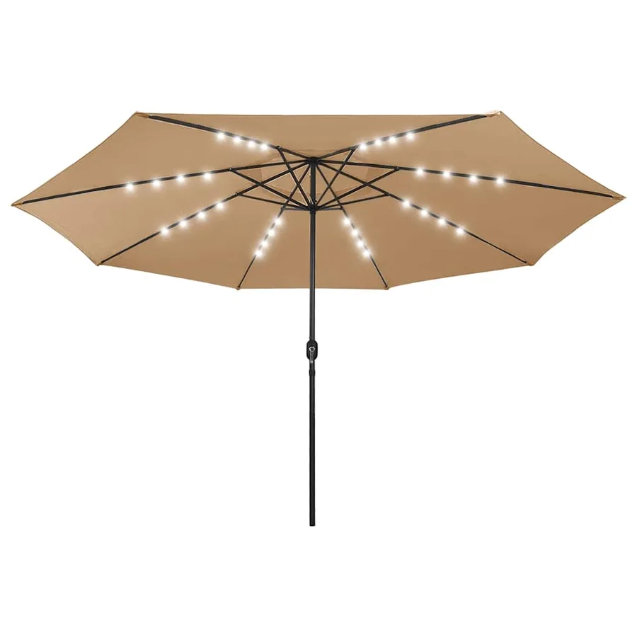 Parasol de jardin avec lumières LED et mât en métal 400cm taupe - 2
