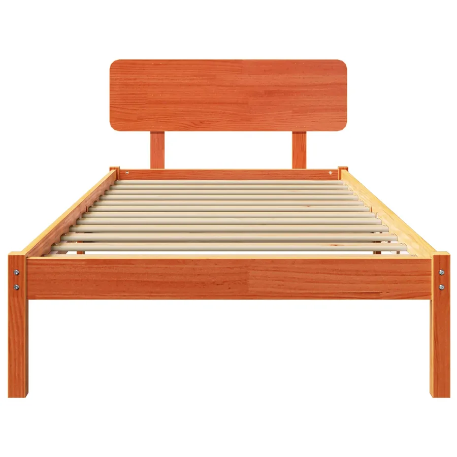 Cadre de lit avec tête de lit Brun cire 75 x 190 cm Pin massif - 3