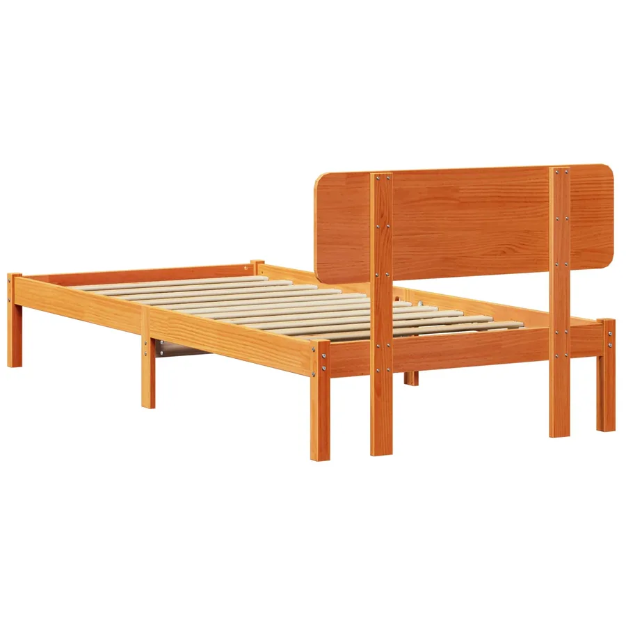 Cadre de lit avec tête de lit Brun cire 75 x 190 cm Pin massif - 7