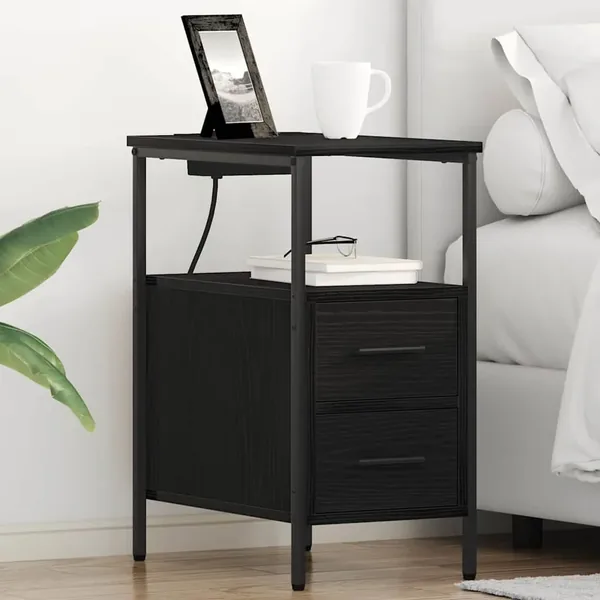 Cabinet de chevet avec tiroir 2 pcs Chêne noir 30 x 48 x 61 cm