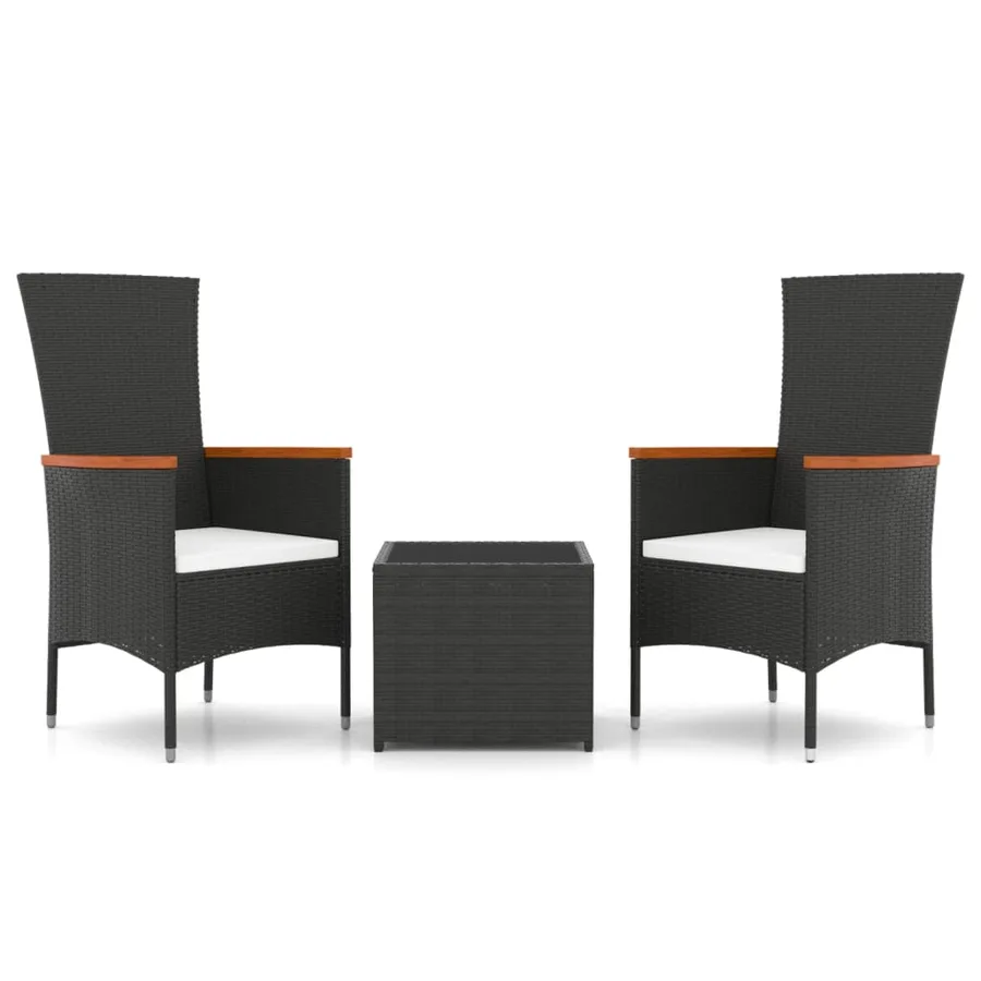 Ensemble de salon de jardin 3 pcs noir poly rotin et acier - 2
