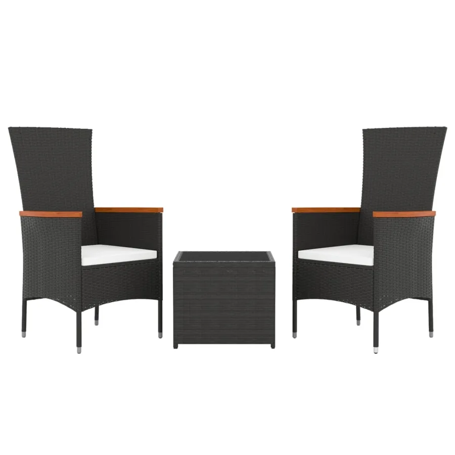 Ensemble de salon de jardin 3 pcs noir poly rotin et acier - 3