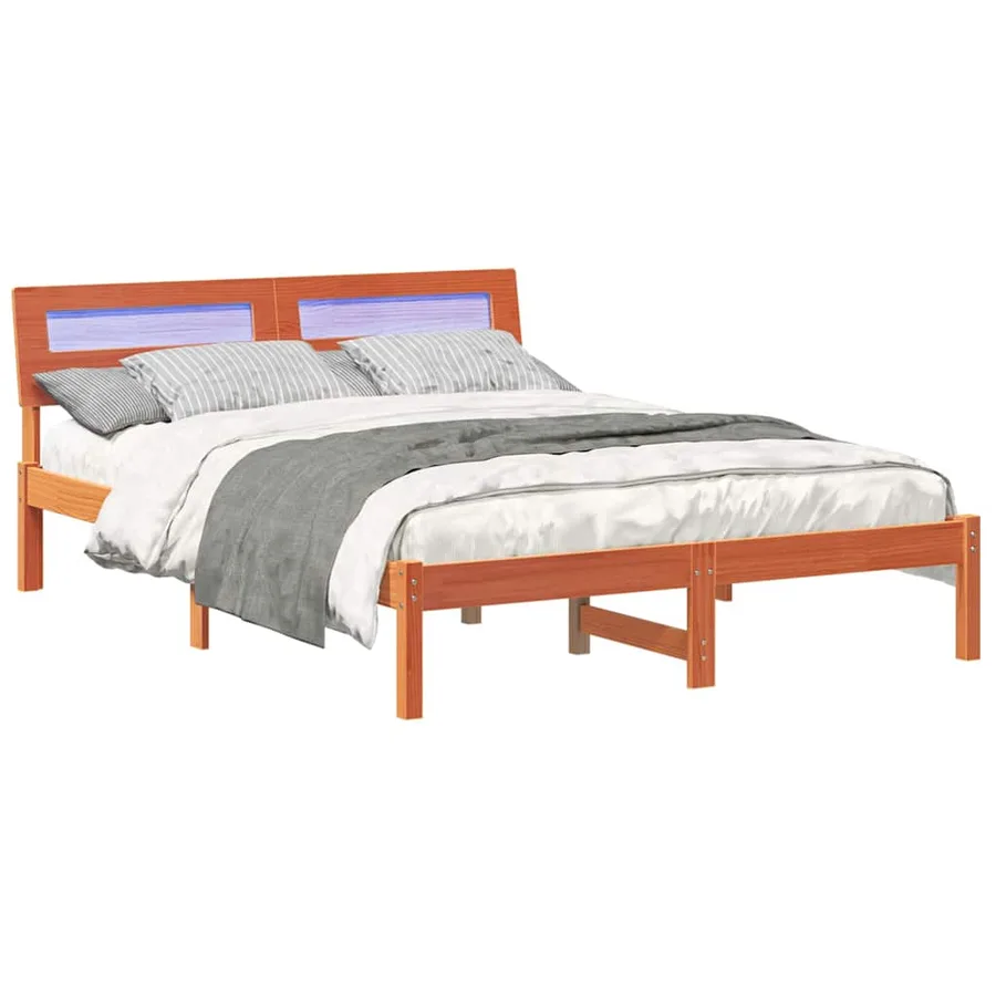 Cadre de lit avec tête de lit Brun cire 135 x 190 cm Pin massif - 3