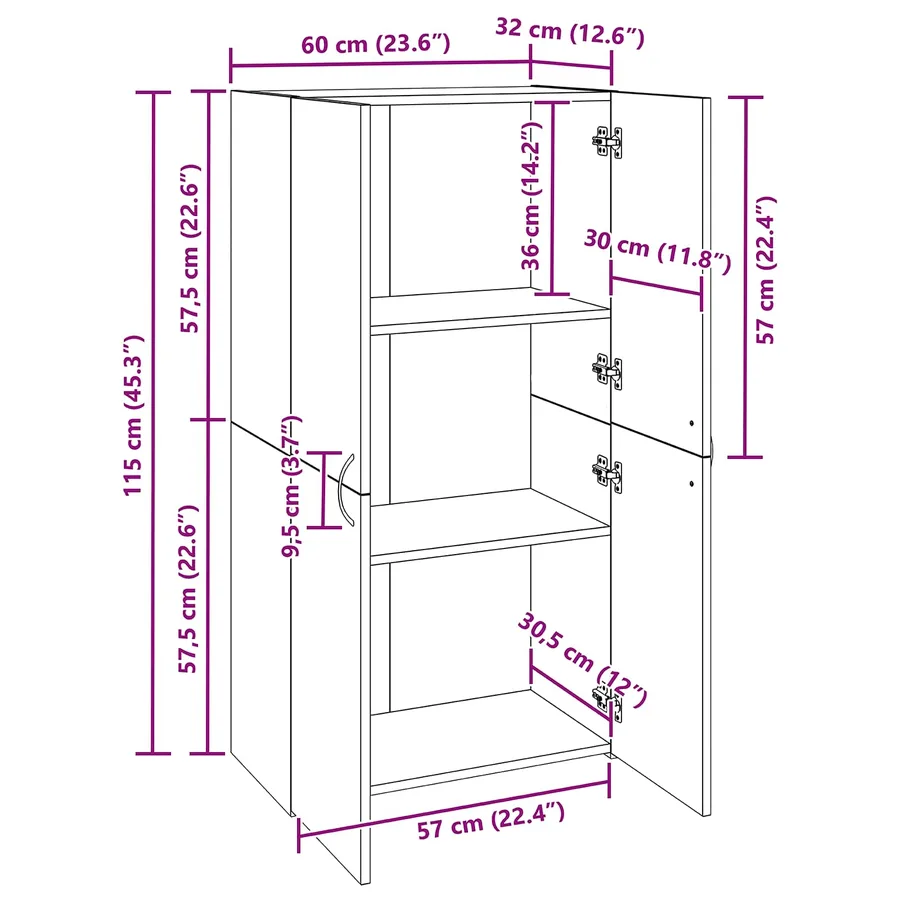 Cabinet de Bureau Chêne noir 60 x 32 x 115 cm Bois d'ingénierie - 14