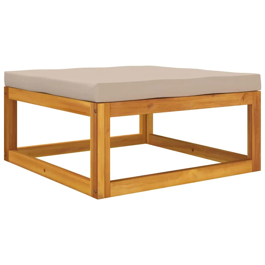 Repose-pied de jardin avec coussin taupe bois massif d'acacia - 5