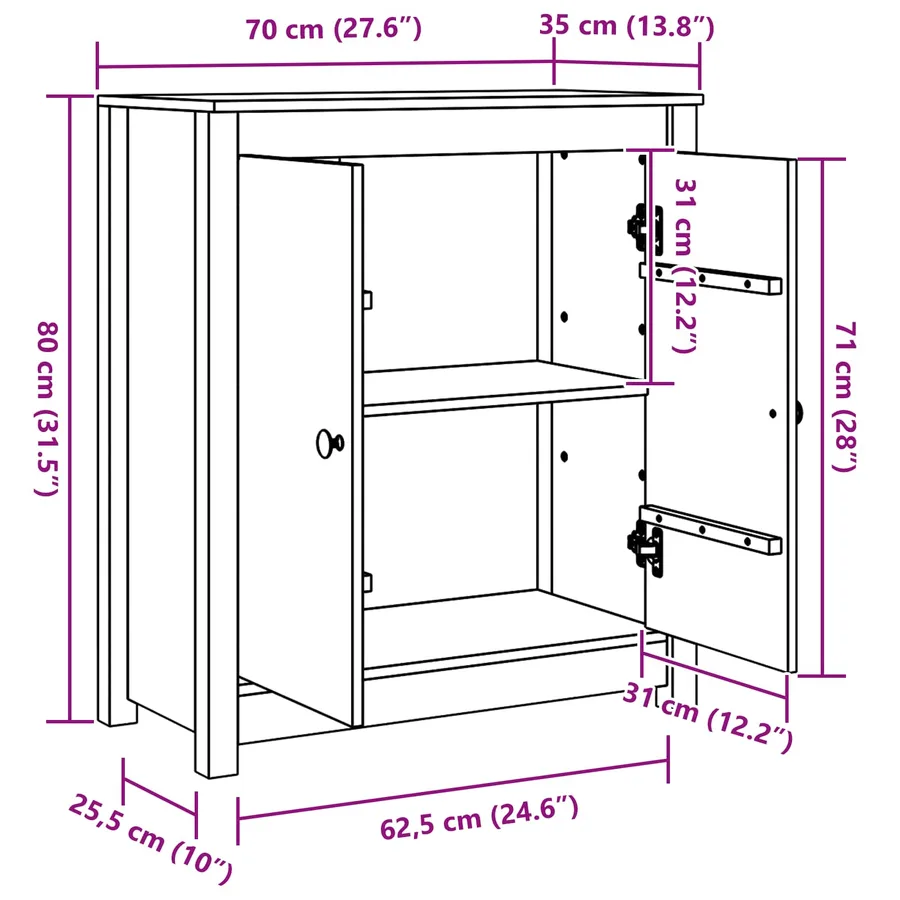 Buffet Brun cire 70 x 35 x 80 cm Pin massif - 13