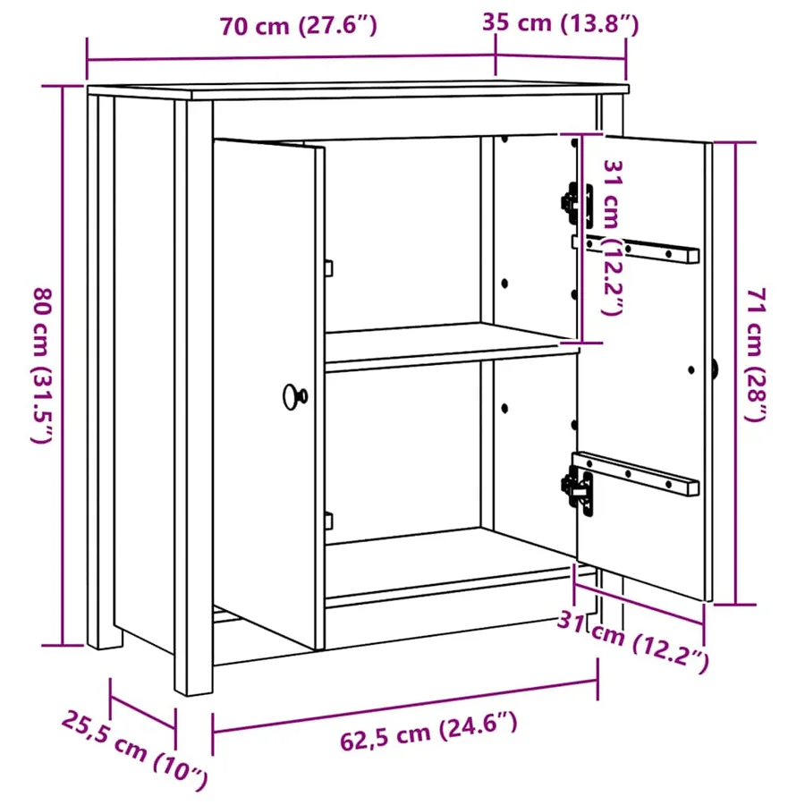 Buffet Brun cire 70 x 35 x 80 cm Pin massif - 14