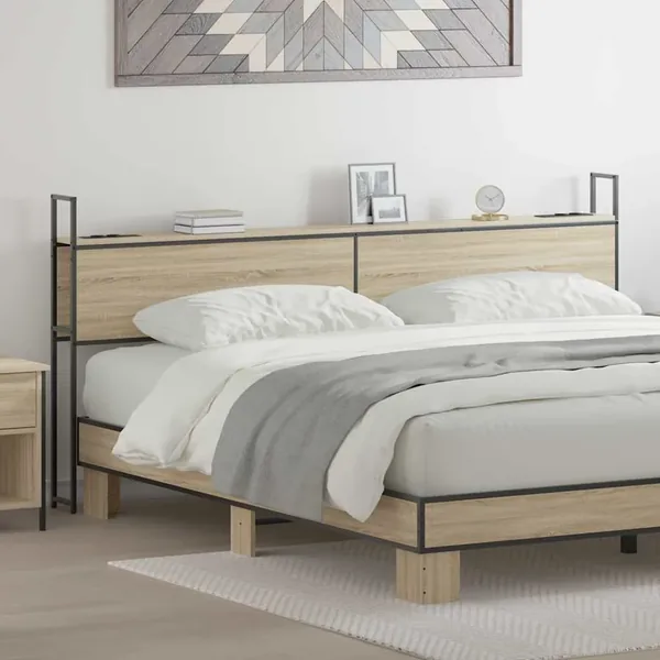 Headboard de Rangement avec Station de Charge Chêne sonoma