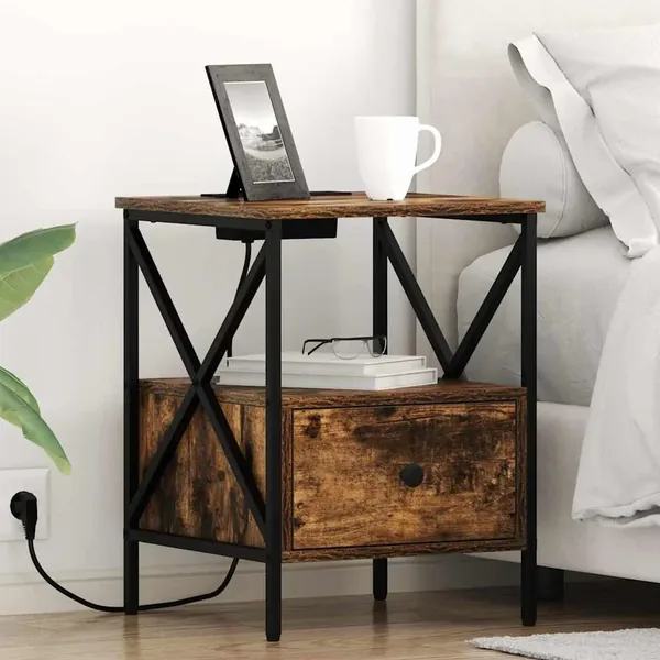 Cabinet de chevet avec tiroir Chêne fumé 41,5 x 40,5 x 55 cm