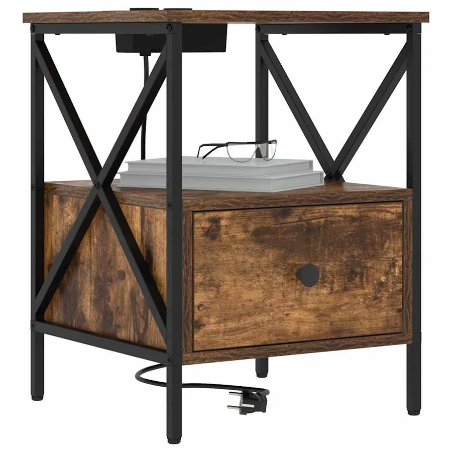Cabinet de chevet avec tiroir Chêne fumé 41,5 x 40,5 x 55 cm - 3