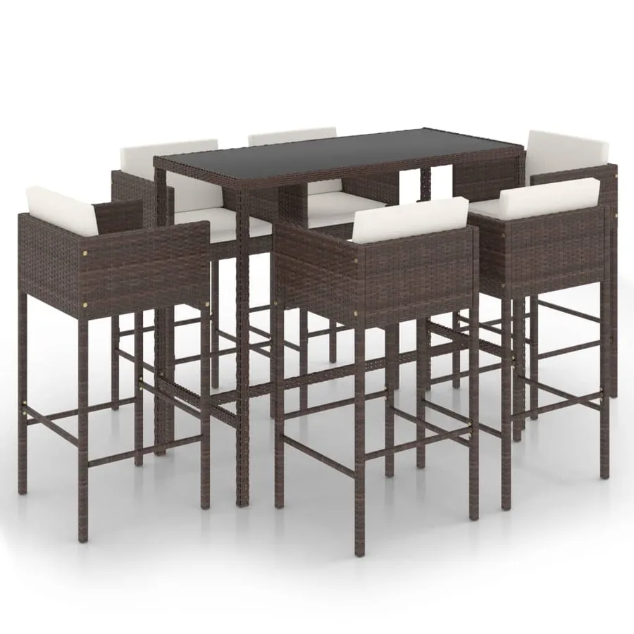 Ensemble de bar de jardin 7pcs coussins Résine tressée Marron - 2