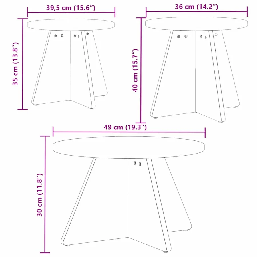 Table basse 3 pcs Brun cire - 11