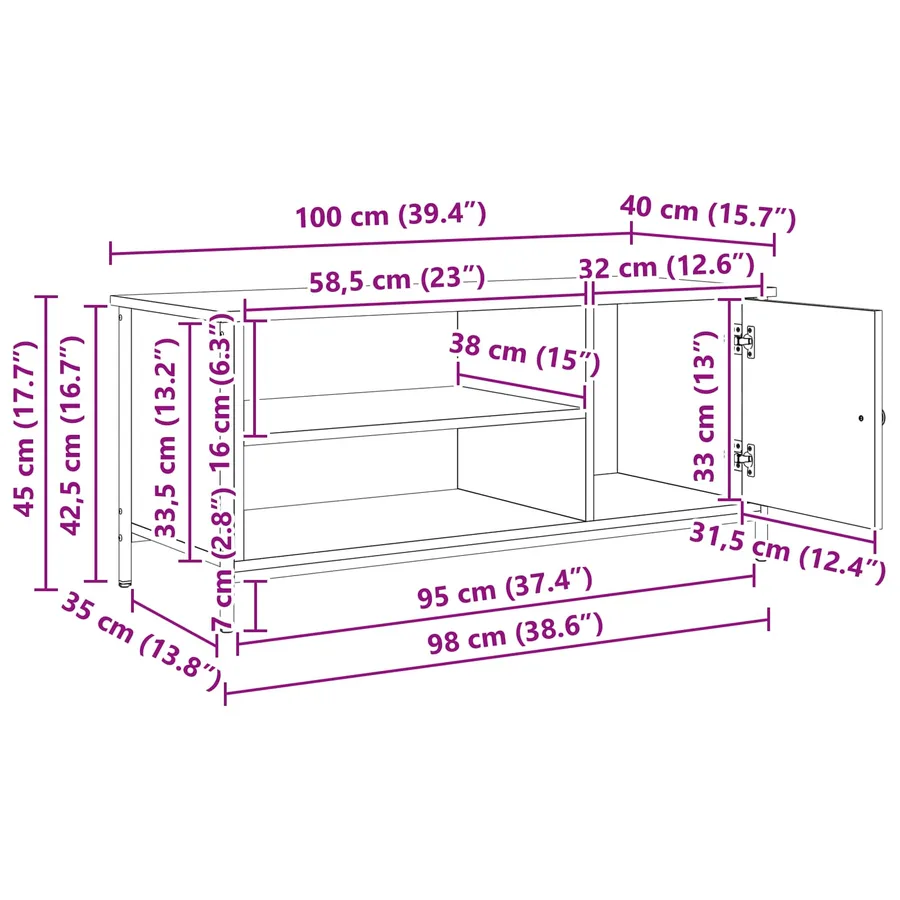 Meuble TV Chêne noir 100 x 40 x 45 cm Bois d'ingénierie - 14