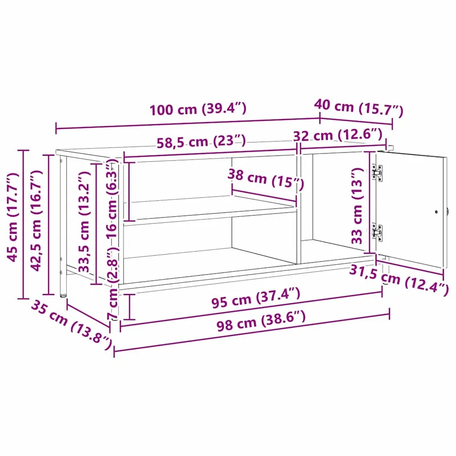 Meuble TV Chêne noir 100 x 40 x 45 cm Bois d'ingénierie - 15