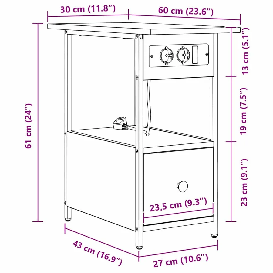 Cabinet de chevet avec tiroir Chêne Sonoma 60 x 30 x 61 cm - 12