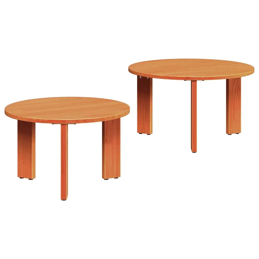 Table basse 2 pcs Brun cire Bois de pin massif - 2